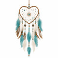 Acchiappasogni da parete 35 x 80 cm con corda perline e piume turchese bianco marrone stile boho