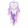 Acchiappasogni a cuore 30 x 70 cm con piume e perline viola rosa bianco da parete