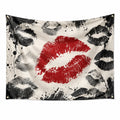 Arazzo da parete 150 x 130 cm in poliestere bianco nero e rosso con stampa labbra stile moderno