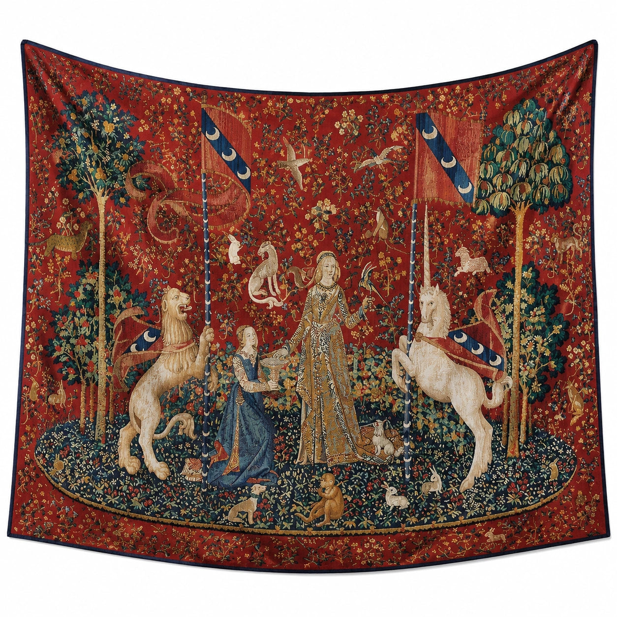 Arazzo da parete 150 x 150 cm in poliestere rosso con scena figurativa stile classico