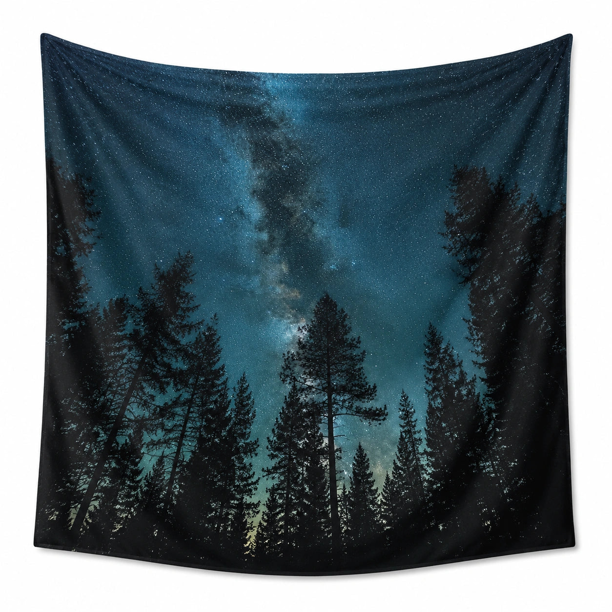 Arazzo da parete 150 x 150 cm in poliestere blu notte con bosco e cielo stellato