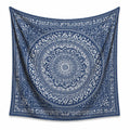 Arazzo da parete 150 x 150 cm in tessuto blu e bianco con motivo mandala decorativo