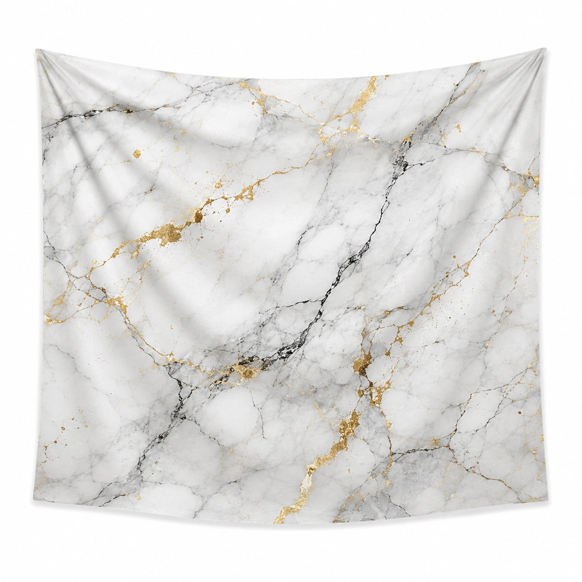 Arazzo da parete 150 x 150 cm in poliestere bianco grigio e oro effetto marmo decorativo