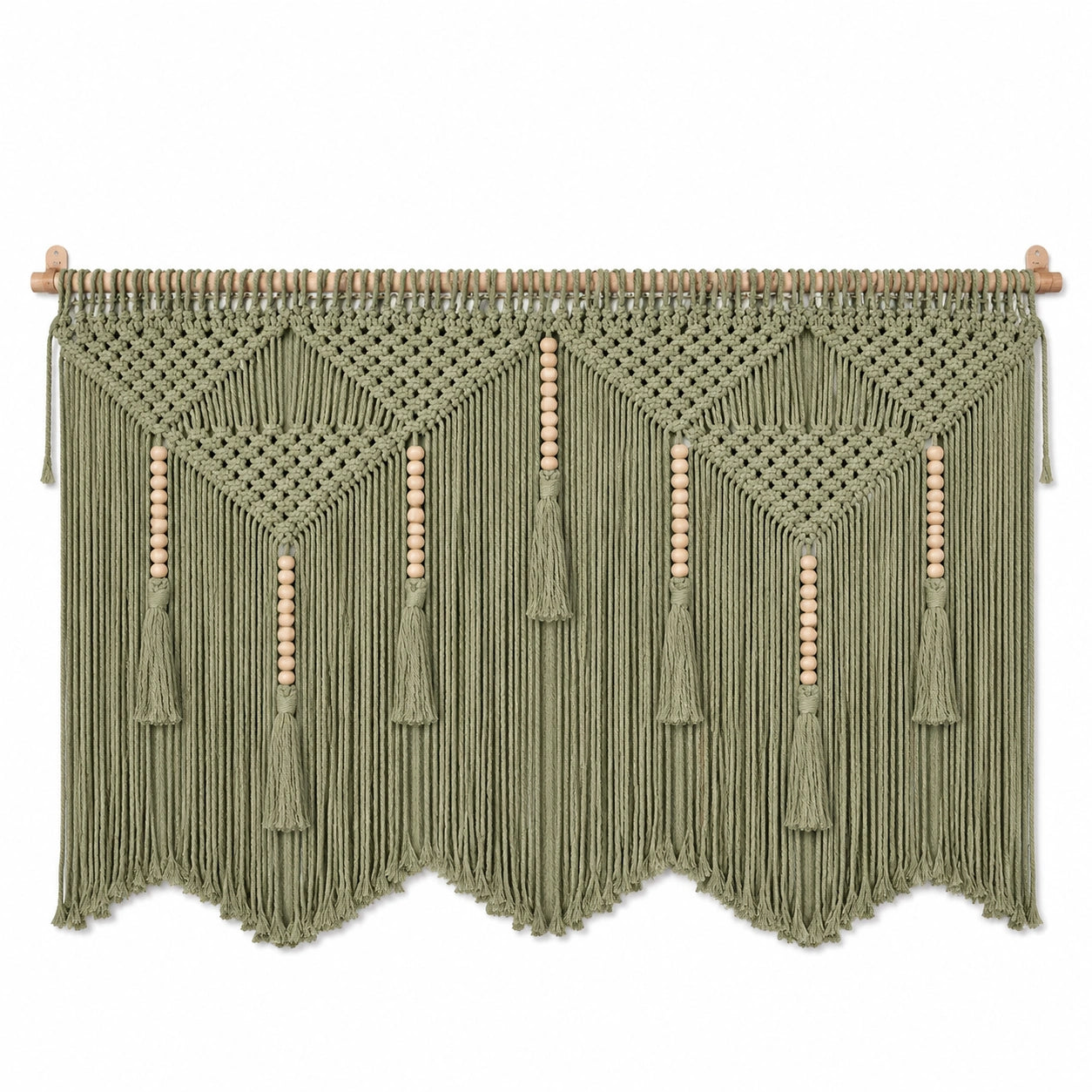 Arazzo da parete 120 x 80 cm in cotone verde con frange stile boho