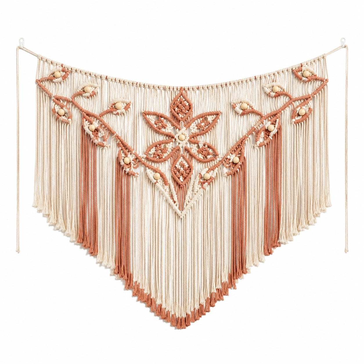 Arazzo da parete in macramè 90 x 90 cm cotone beige terracotta stile boho