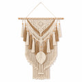 Arazzo da parete 50 x 100 cm in cotone beige e marrone con frange stile boho