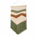 Arazzo da parete 40 x 80 cm in cotone beige verde e marrone con frange stile bohémien