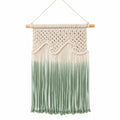 Arazzo da parete 40 x 75 cm in corda tessile beige verde stile boho con frange
