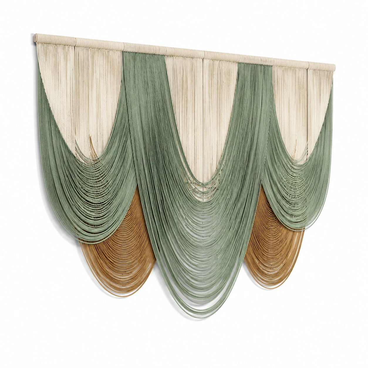 Arazzo da parete 100 x 100 cm in corda di cotone verde salvia beige e ocra - decorazione bohémien sospesa