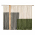 Arazzo da parete 100 x 95 cm in cotone beige grigio verde con barra in legno stile boho