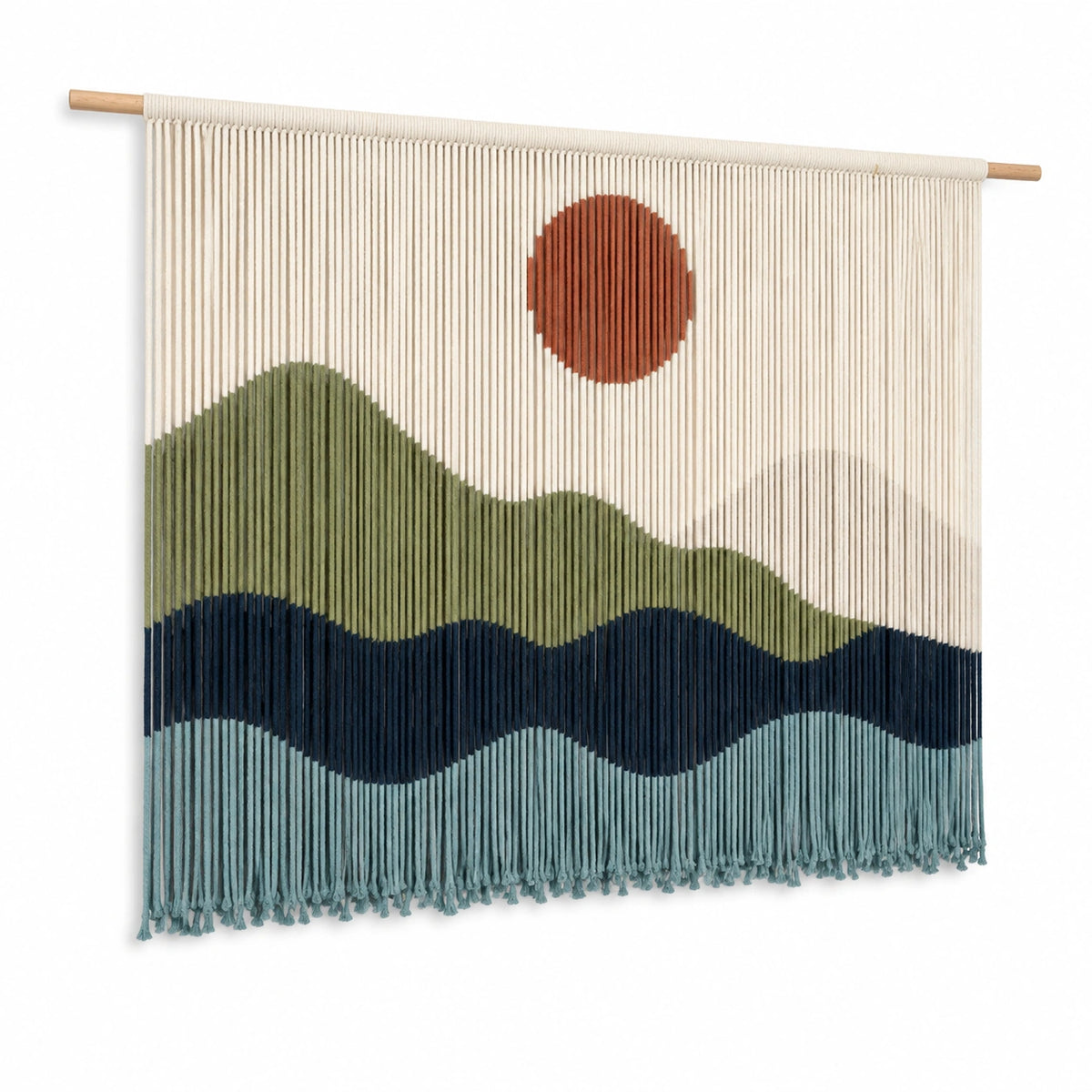 Arazzo da parete 100 x 100 cm in corda di cotone multicolore con asta in legno stile boho