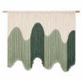 Arazzo da parete 100 x 100 cm in cotone verde e beige - decorazione bohémien con frange