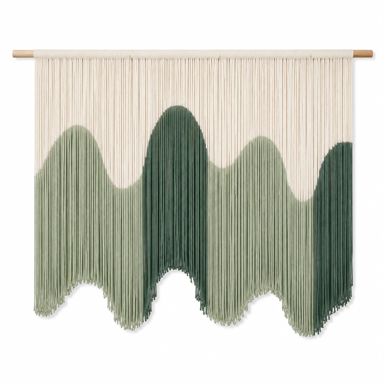 Arazzo da parete 100 x 100 cm in cotone verde e beige - decorazione bohémien con frange
