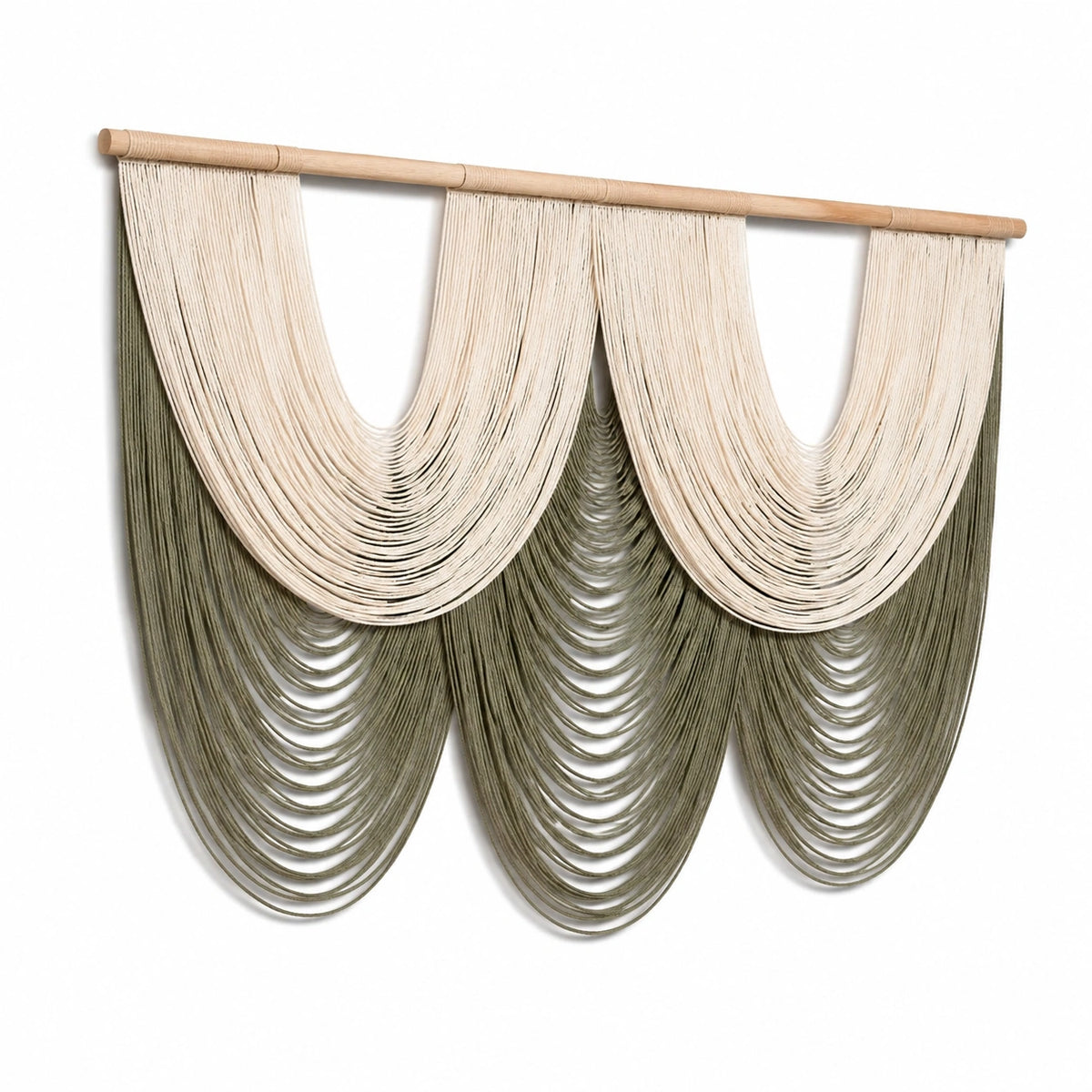 Arazzo da parete 120 x 90 cm in corda di cotone avorio e verde salvia stile boho decorativo