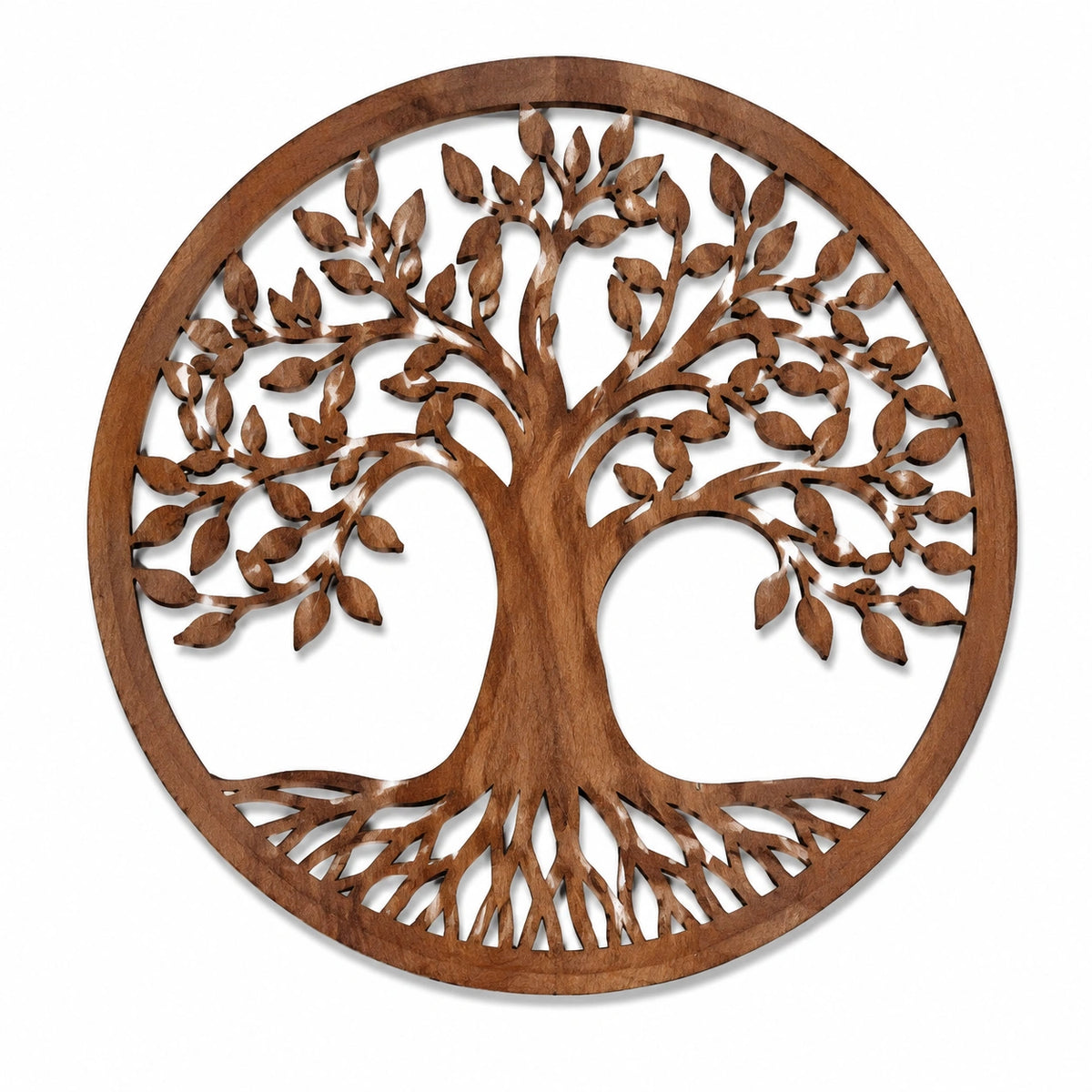 Decorazione da parete rotonda 60 cm in legno marrone con albero della vita