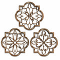 Decorazioni da parete set 3 pezzi 30 x 30 cm in legno marrone con motivo floreale traforato