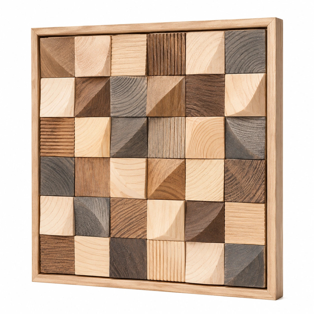 Pannello decorativo da parete 60 x 60 cm in legno naturale marrone beige grigio - rilievo geometrico moderno