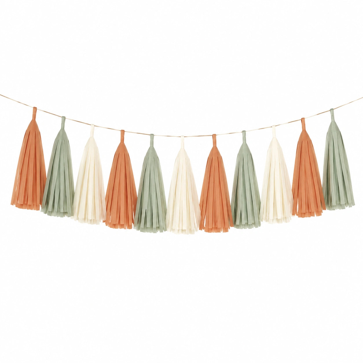 Ghirlanda decorativa con nappine 200 cm in carta arancione verde salvia avorio stile festivo