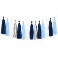 Ghirlanda decorativa con nappe 300 x 35 cm in carta blu navy azzurro bianco e argento