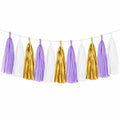 Ghirlanda con nappe 300 x 35 cm in carta bianca viola e dorata per feste