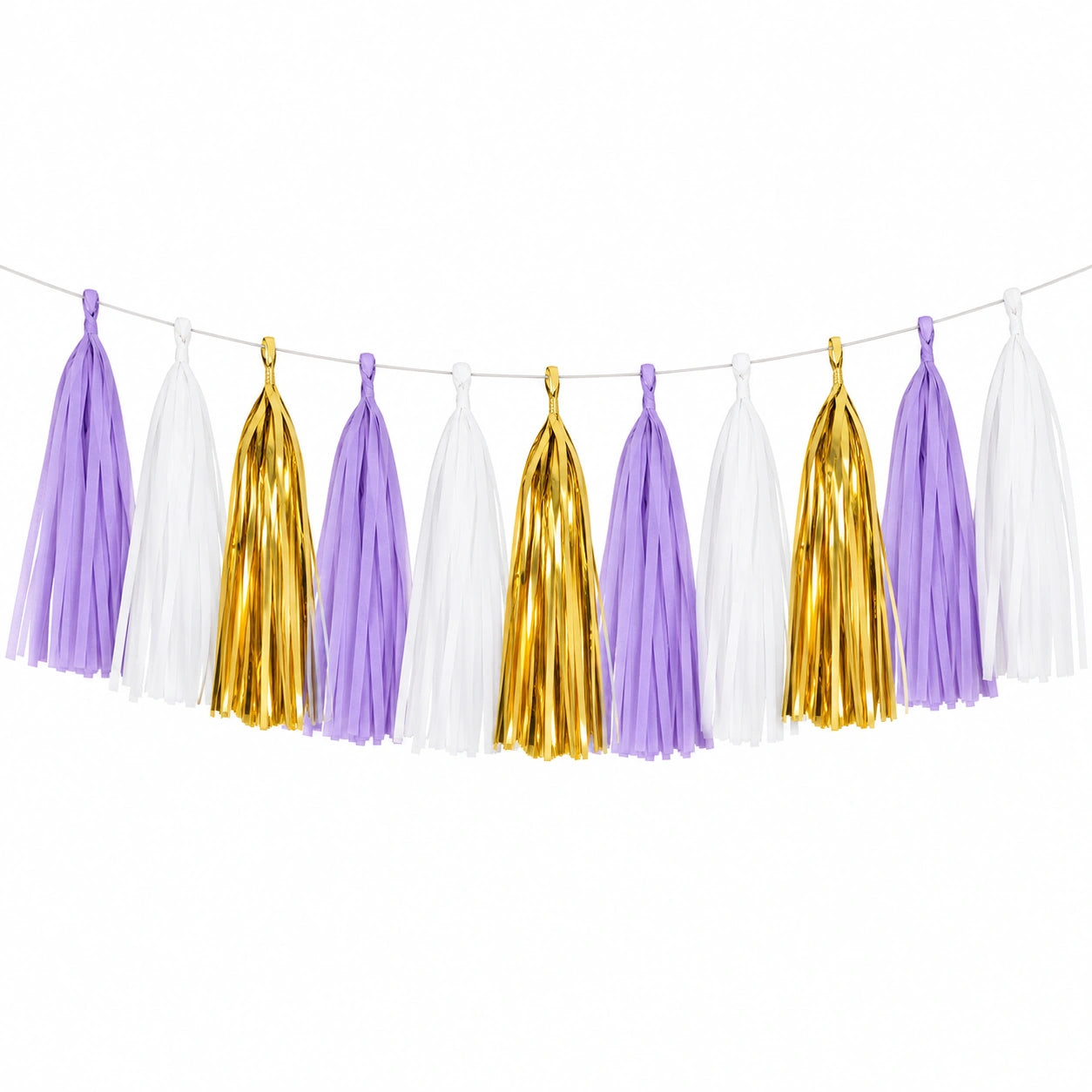 Ghirlanda con nappe 300 x 35 cm in carta bianca viola e dorata per feste