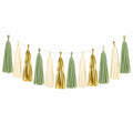 Ghirlanda decorativa con nappine 180 x 45 cm in carta verde avorio oro per feste